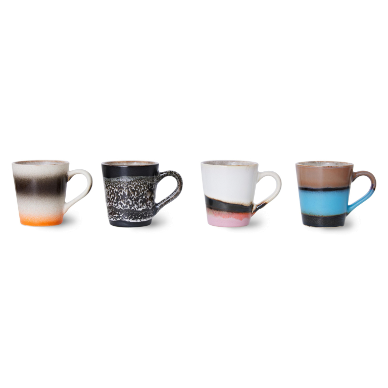 HKliving 70's Ceramic espresso kopjes set van 4 funky