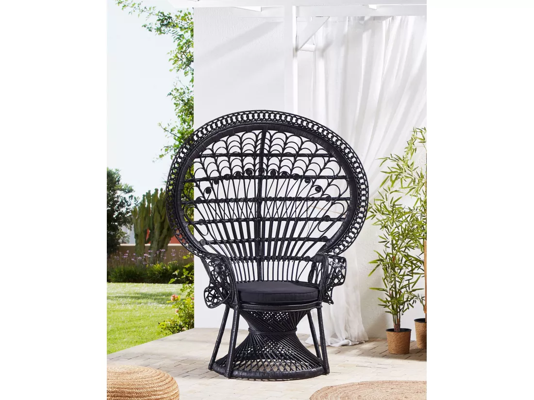 Chaise paon EMMANUELLE Rotin Noir