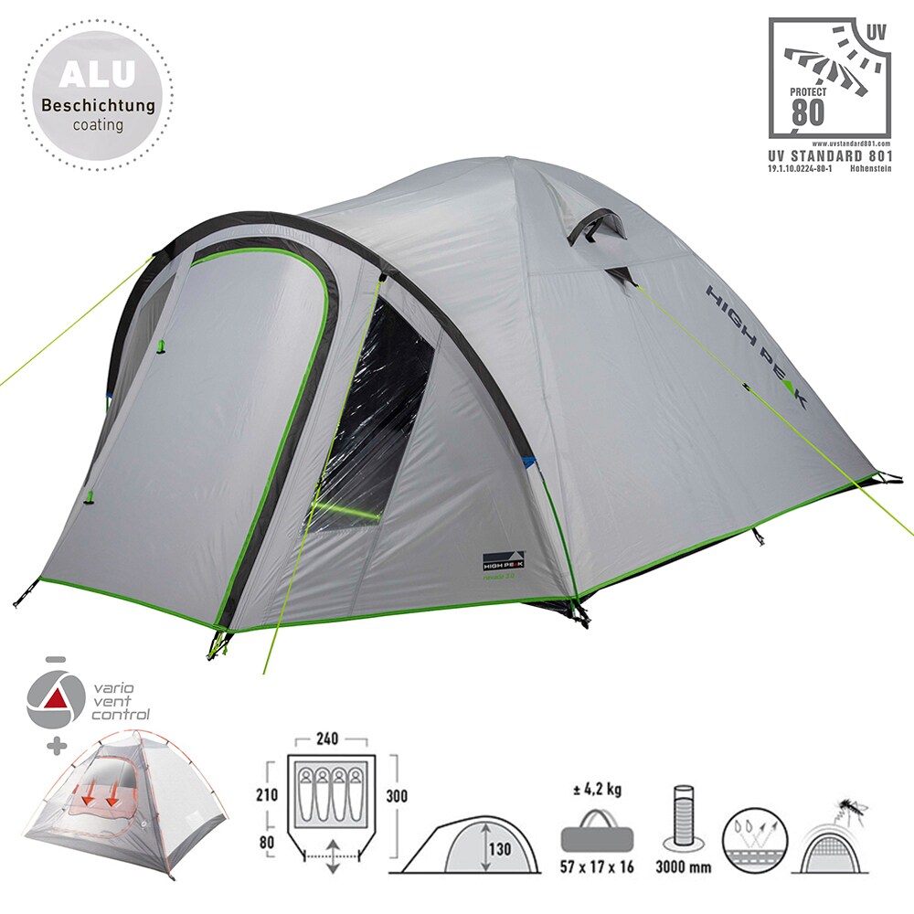 HIGH PEAK Kuppelzelt Nevada 2 3 4 5 Personen Iglu Zelt Camping Trekking Vorraum Modell: Nevada 3