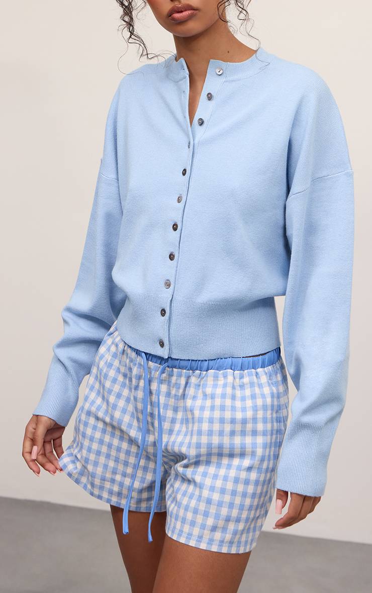 Blanc Short En Coton Vichy Avec Cordon De Serrage Contrasté