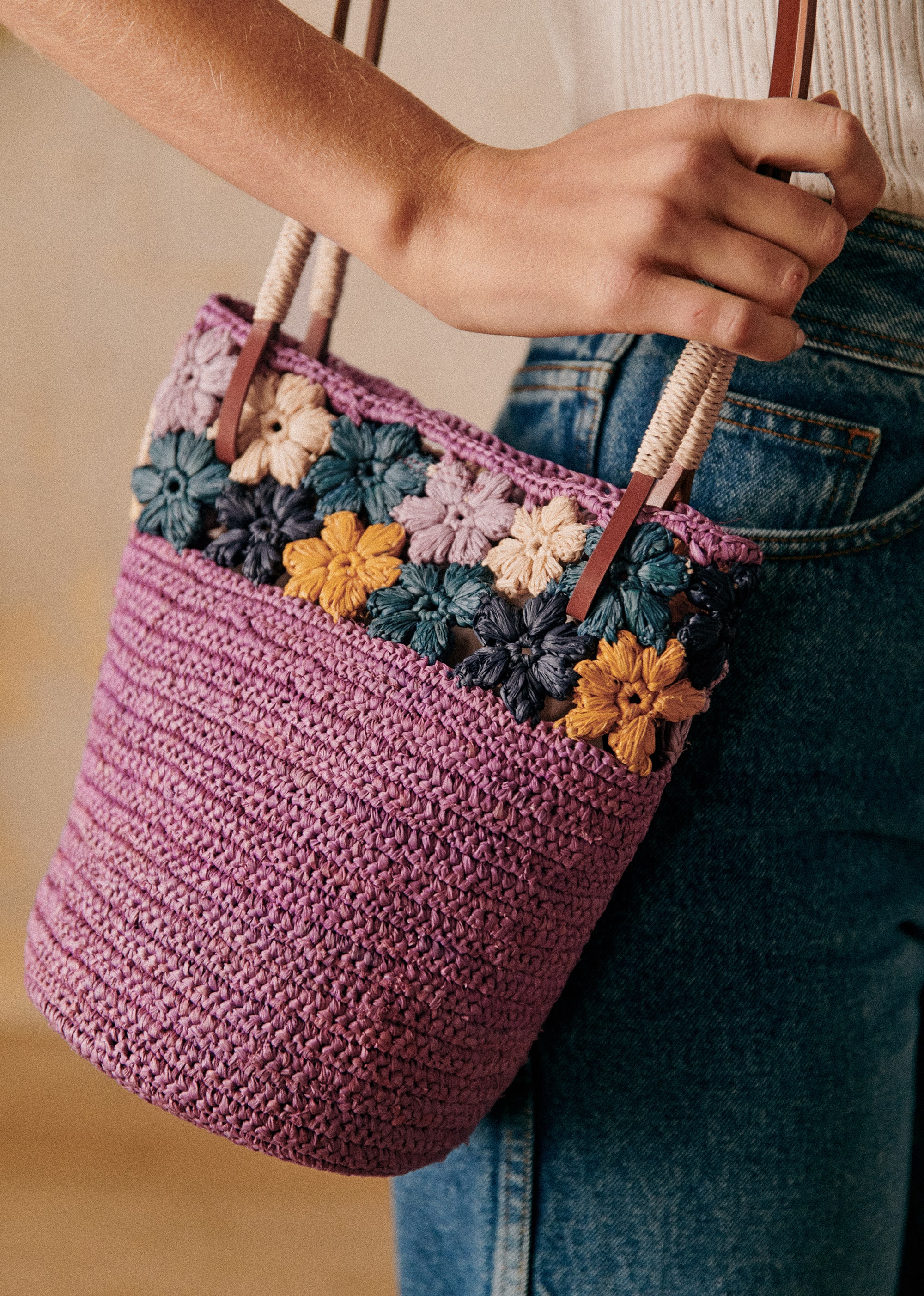Panier Josie - Raphia violet fleurs - SACS/NEW SACS Nos Paniers 5906394