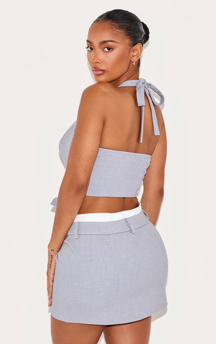 Gris Gilet Asymétrique Col Licou À Boutons Martelés Shape
