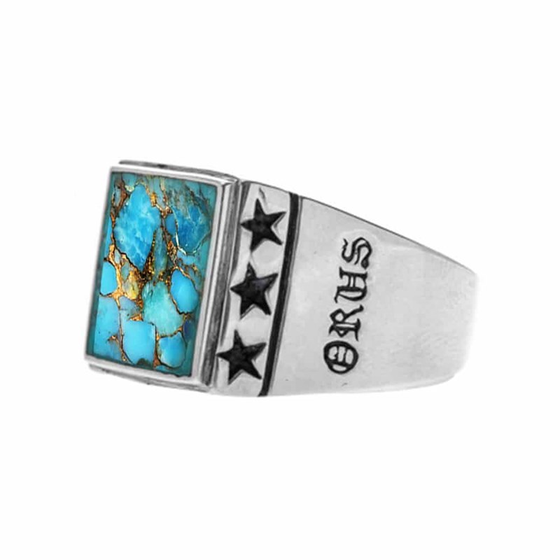 Chevalière Homme étoiles Turquoise Argent