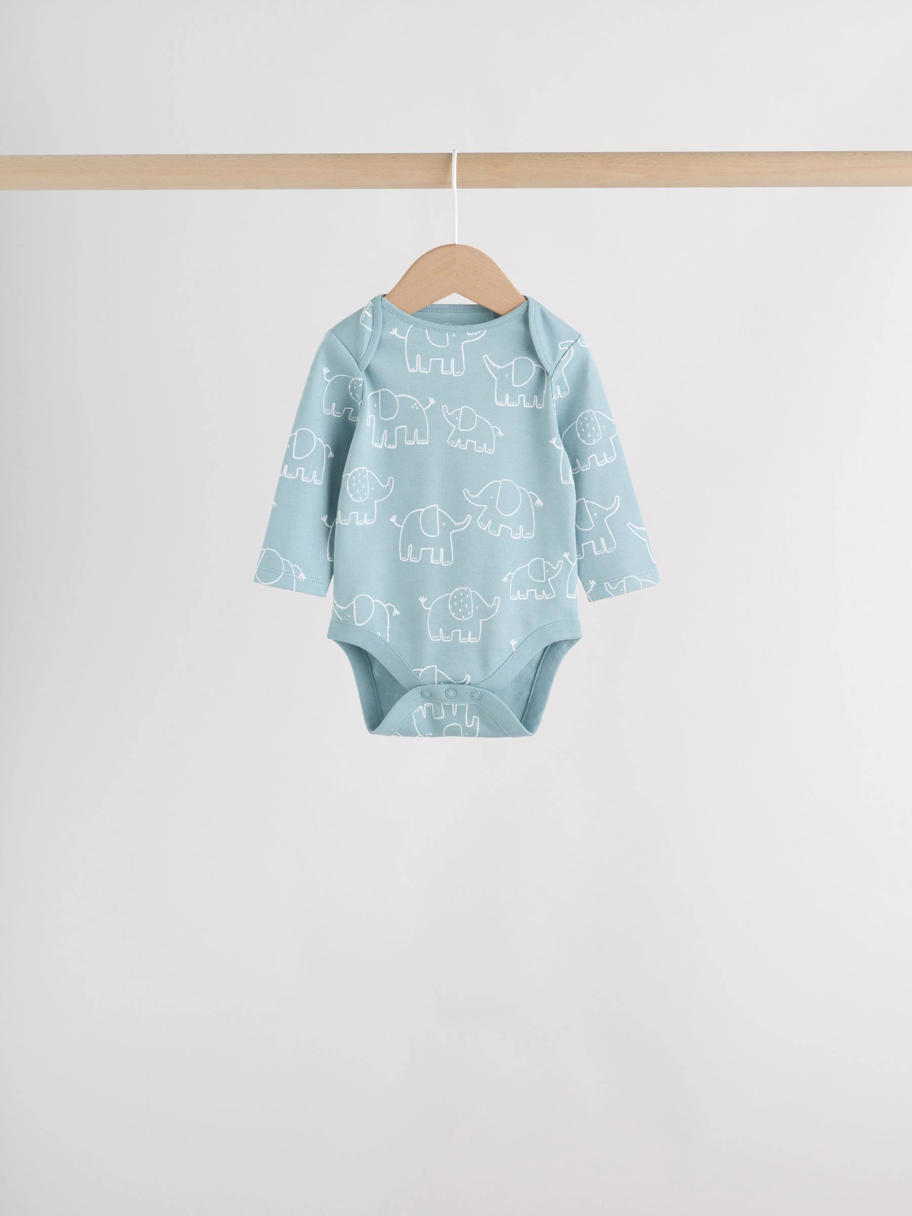 Blauw - Baby Elephant Long Sleeved Bodysuits 5 Pack