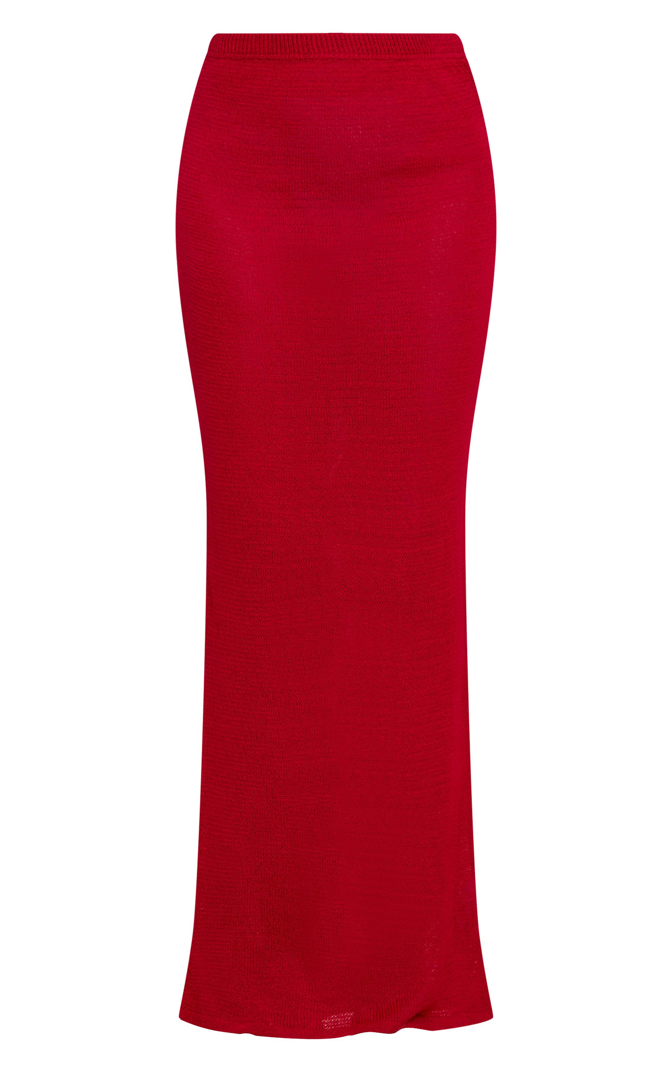 Rouge Jupe Longue En Filigrane