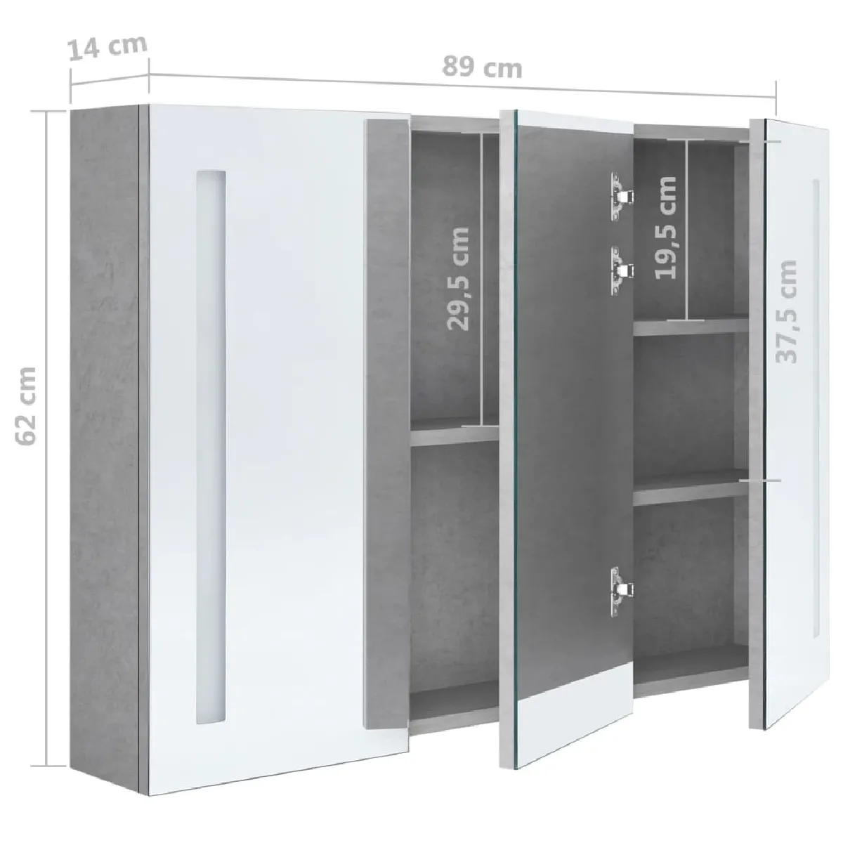 Armoire de salle de bain à miroir LED Vidaxl - Gris béton