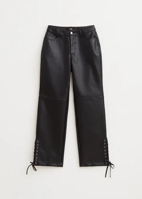 Imitatieleren broek met strik zwart (ZWART)