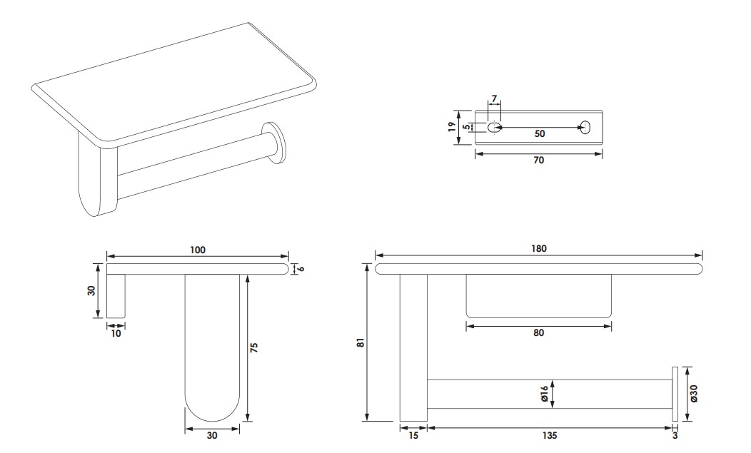 Brauer Brushed Edition toiletrolhouder met planchet RVS geborsteld PVD