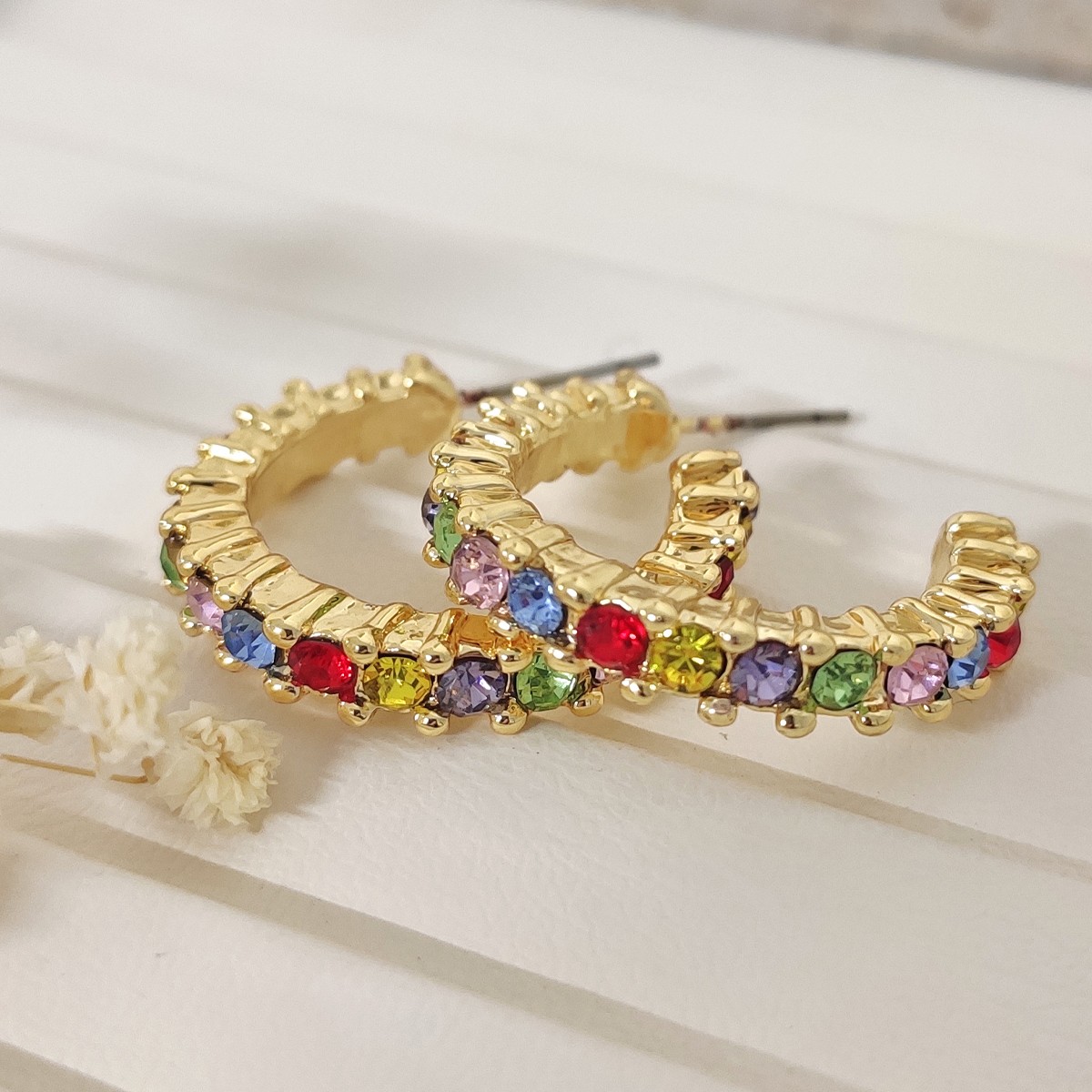 Boucles d'oreilles - Laiton plaqué or & pierres de zircons