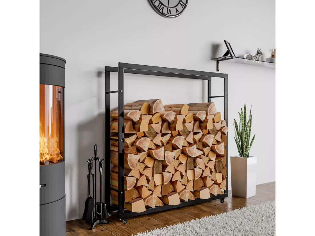 Etagère bois de cheminée - Métal - 25x150x150 cm - Noir - Keri