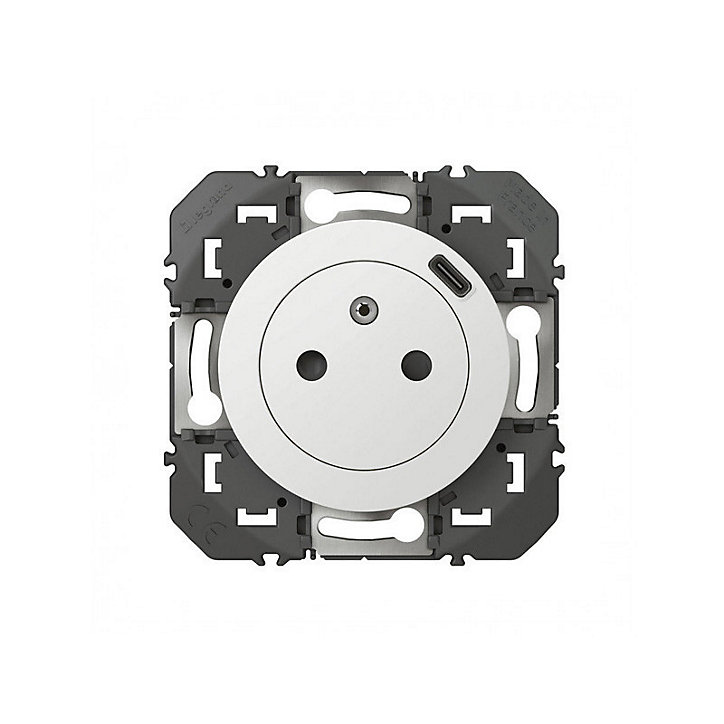 Prise 2 pôles + terre + Prise USB-C Legrand Dooxie blanc carrée