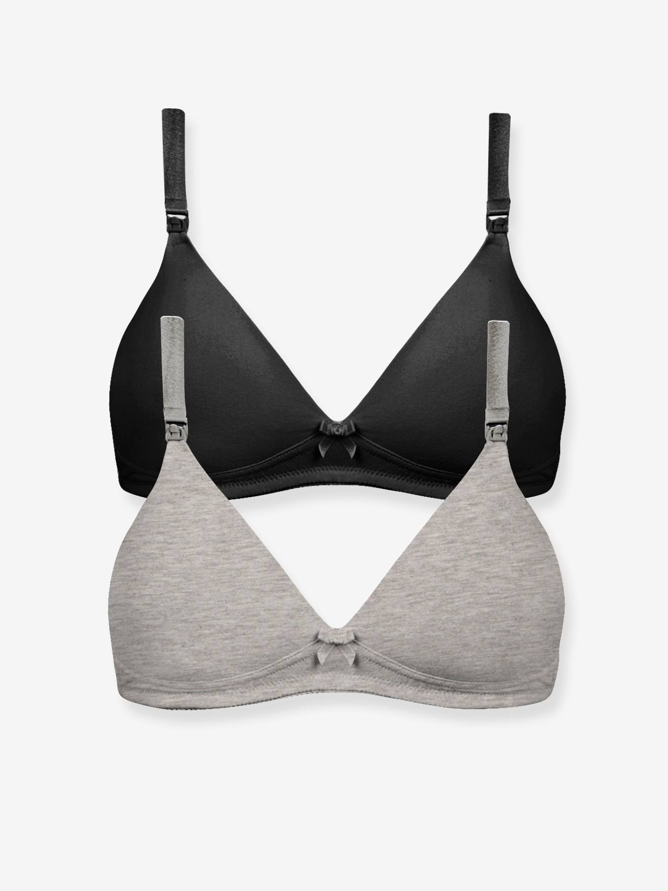 Conjunto de 2 sutiãs de maternidade e amamentação, acolchoados em algodão elástico, cinza mesclado escuro.