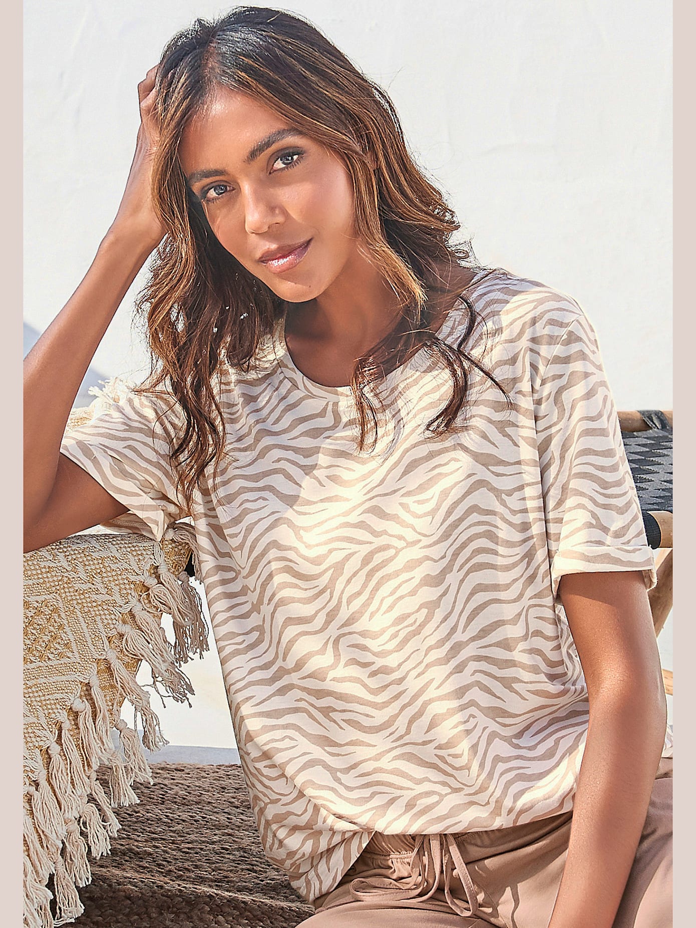 Haut de pyjama t-shirt confortable avec manches mi-longues