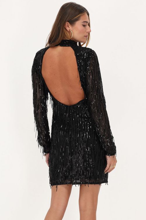 Zwarte jurk met pailletten & open rug