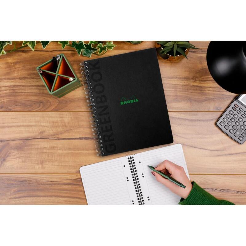 Greenbook cahier recyclé et recyclable en carte rigide 715 g/m2 - A5+ 16 x 21 cm 160 pages Ligné perforation 6 trous - Papier Clairefontaine recyclé 90 g/m2 - Noir - New - Noir