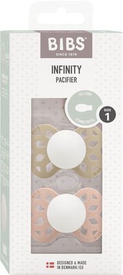 BIBS Infinity Smokker 2-Pack Silikon Str 1 Symmetrisk, Vanilla GLOW/Blush GLOW