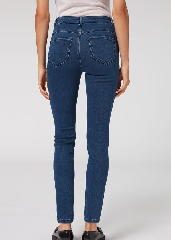 Calça jeans skinny push-up de cintura alta com toque suave