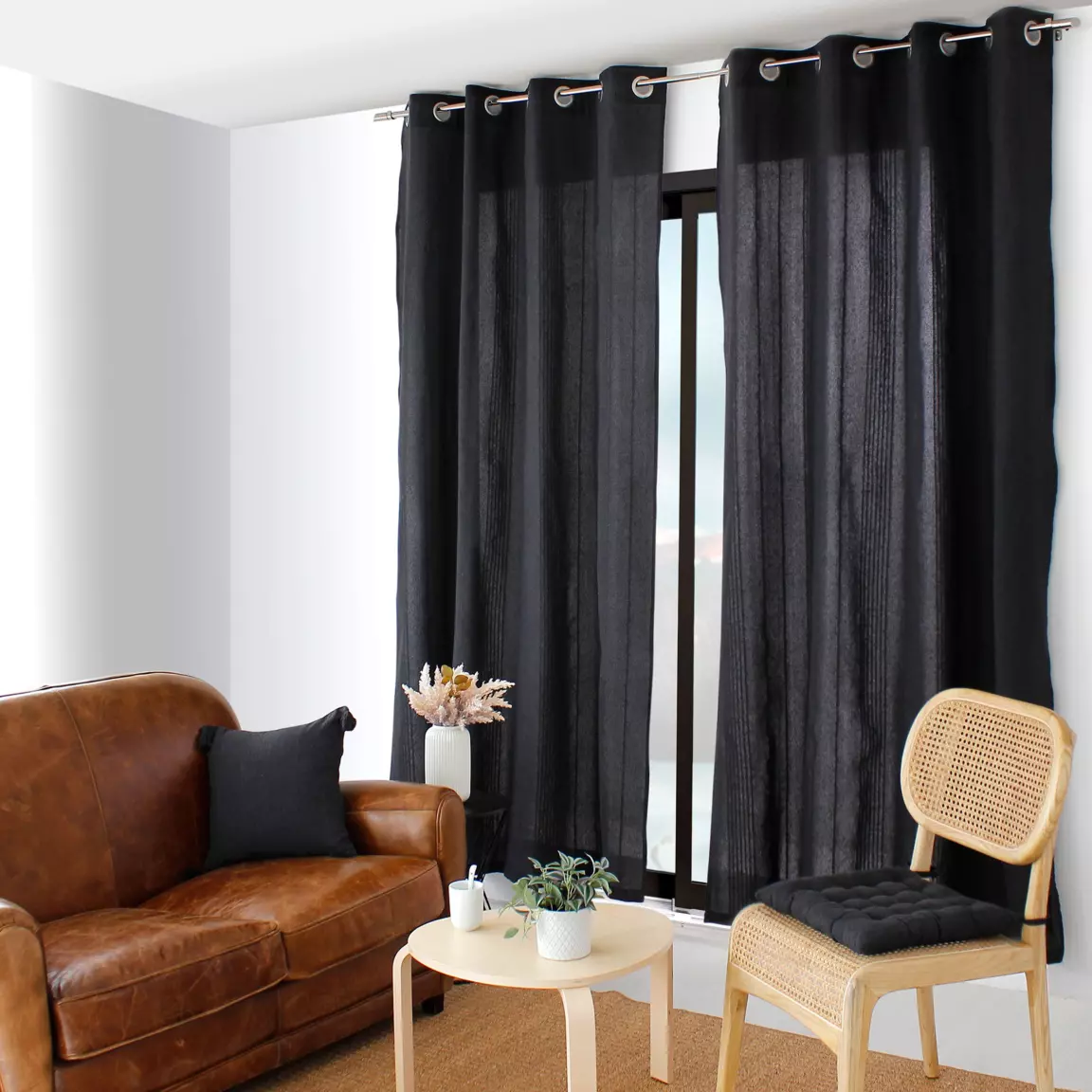 Rideau coton recyclé (140 x 240 cm) Bombay Gris anthracite