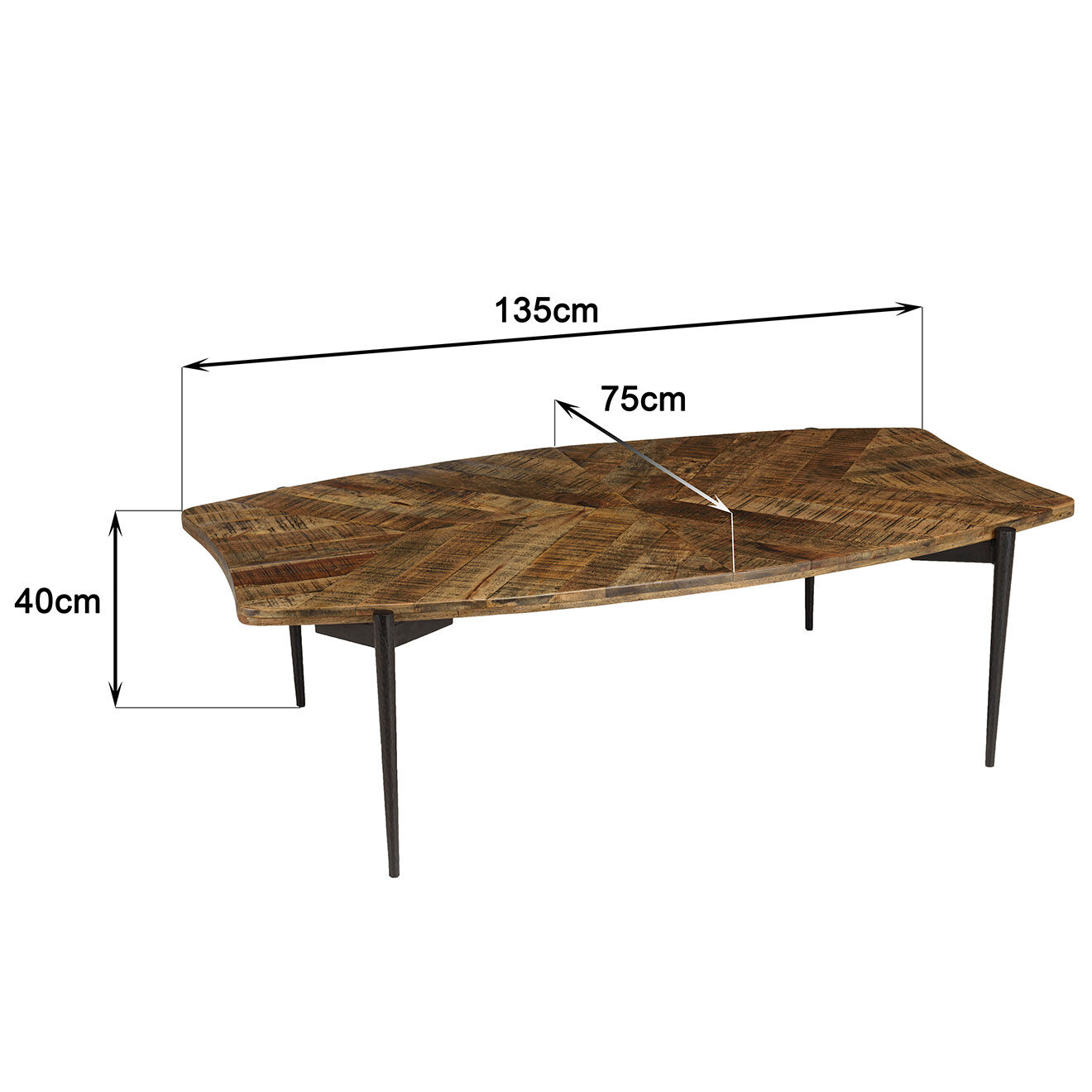Macabane Table basse bords concaves en bois recyclé Kiara bois - 135x78x40 cm