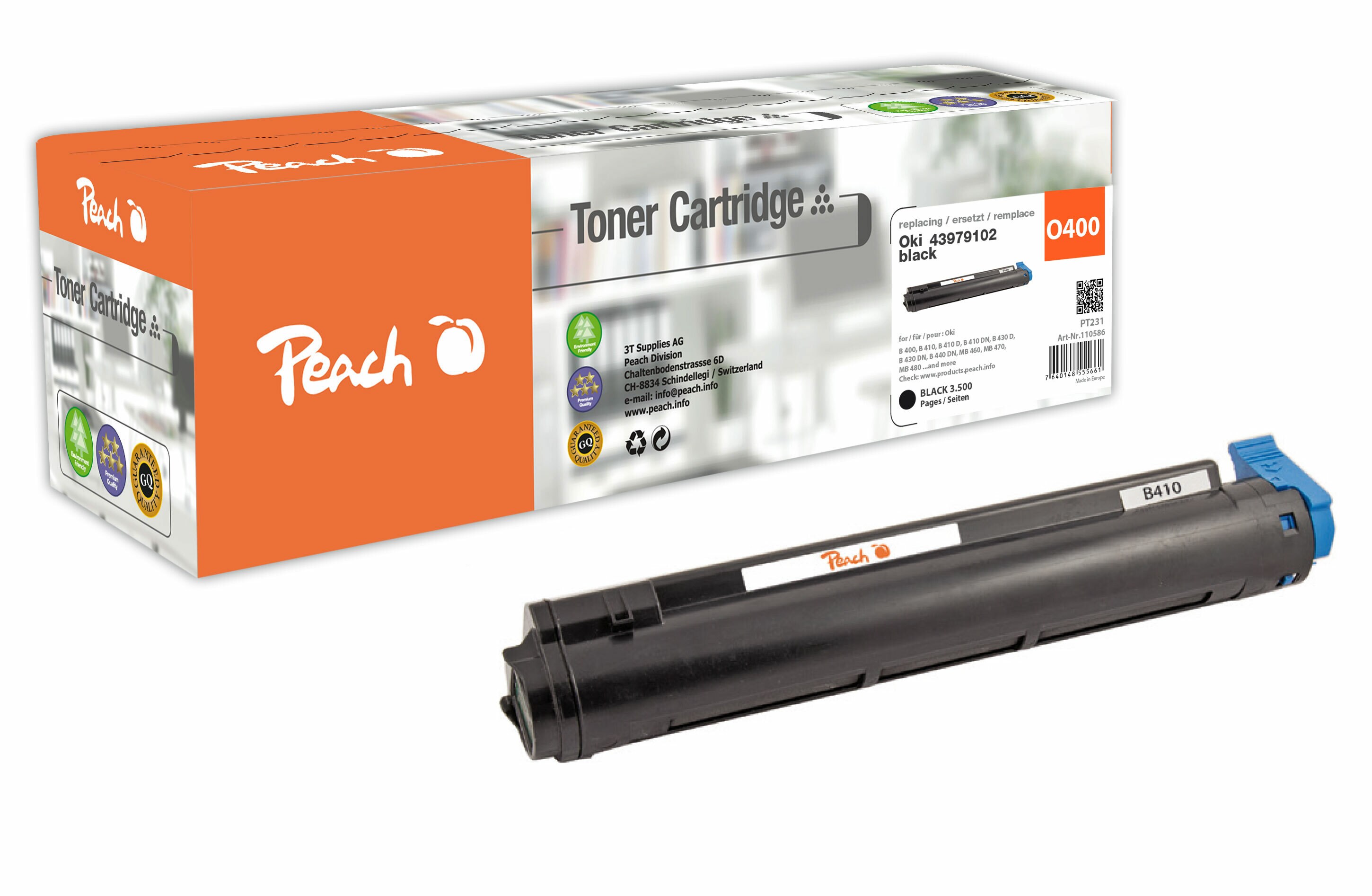 Peach O4397Toner bk ersetzt OKI 43979102 für z.B. OKI B 400, OKI B 410, OKI B 410 D, OKI B 410 DN, OKI B 420 DN, OKI B 430 D, OKI B 430 DN (wiederaufbereitet)