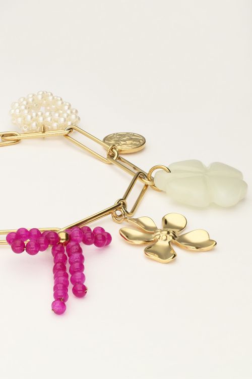 Bedelarmband met schakel en multikleur bloemen bedels