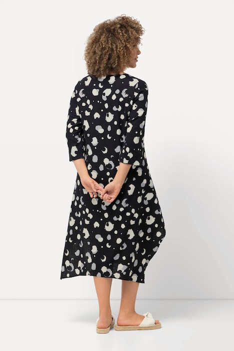 Kleid, Leinenmix, A-Linie, Rundhals, 3/4-Arm