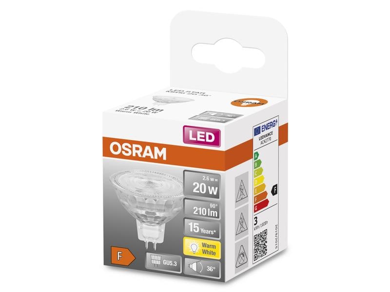 OSRAM Lampe Superstar Mr 16 20 36 °, 2.6W, GU5.3, Warmweiss Niedervolt-LED-Reflektorlampen MR16 mit Retrofit-Stecksockel
