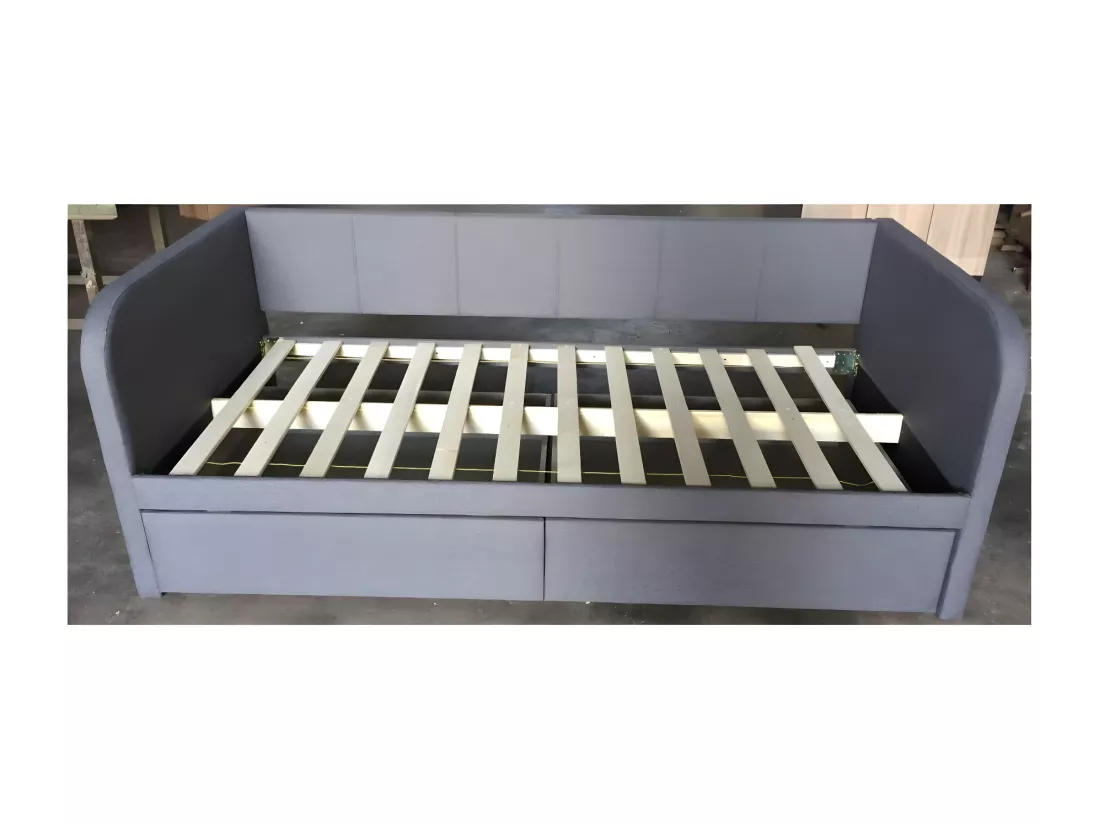Canapé lit avec deux tiroirs collection ZITO 90x200 cm coloris gris, sommier inclus.