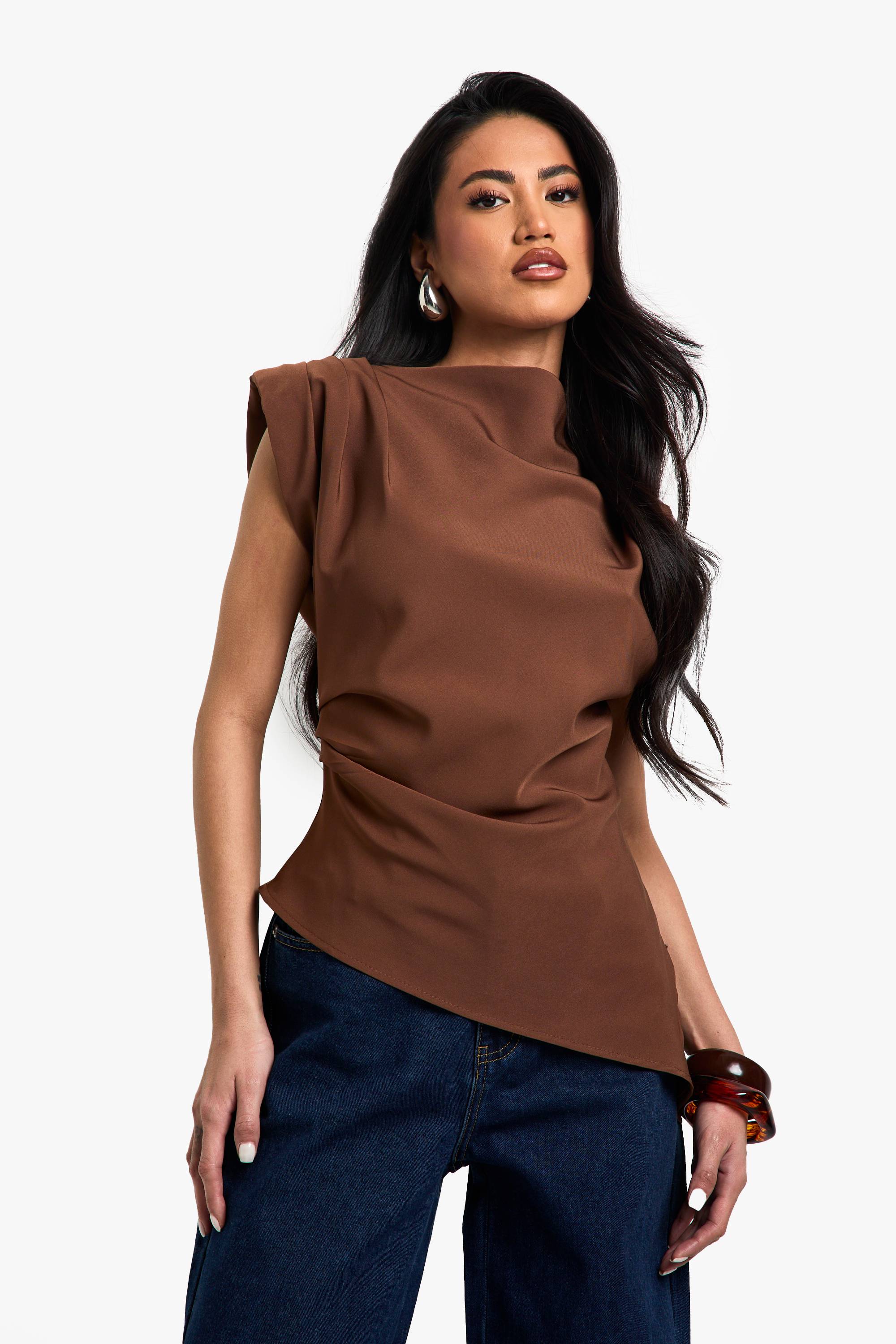 boohoo Chemisier asymétrique à épaulettes froncées