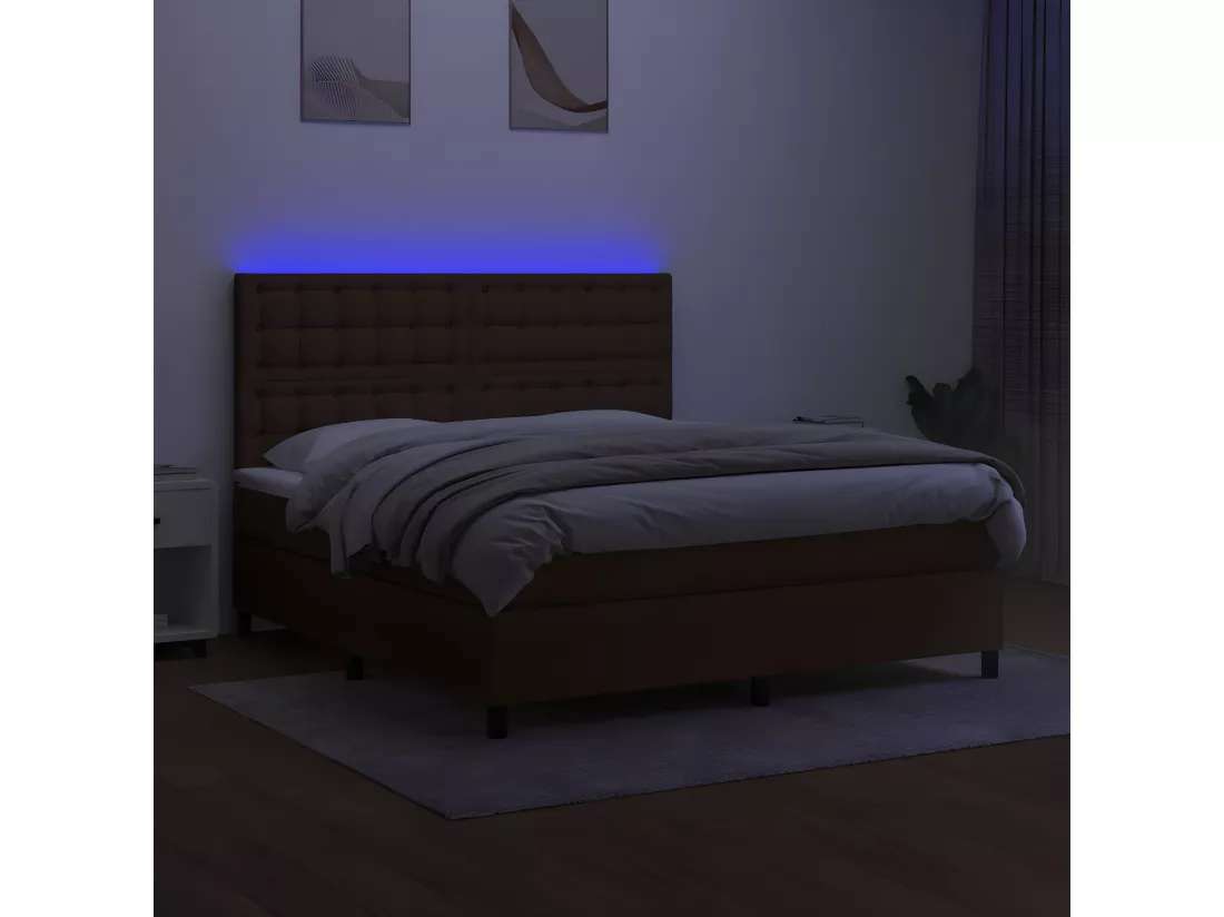 Sommier tapissier matelas et LED Marron foncé 160x200 cm Tissu