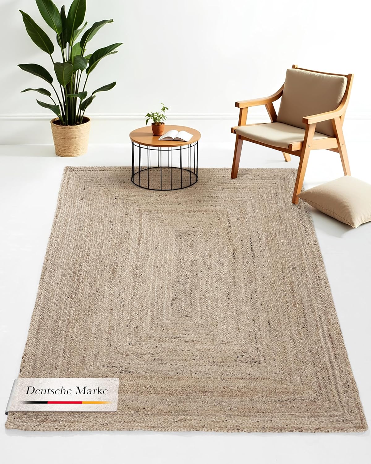 carpetfine Juteteppich Nele Taupe handgewebt aus Jute Rechteckig 200x250 cm | Moderner Naturteppich Uni im Boho - Style Flachgewebe Teppich für Wohnzimmer und Schlafzimmer