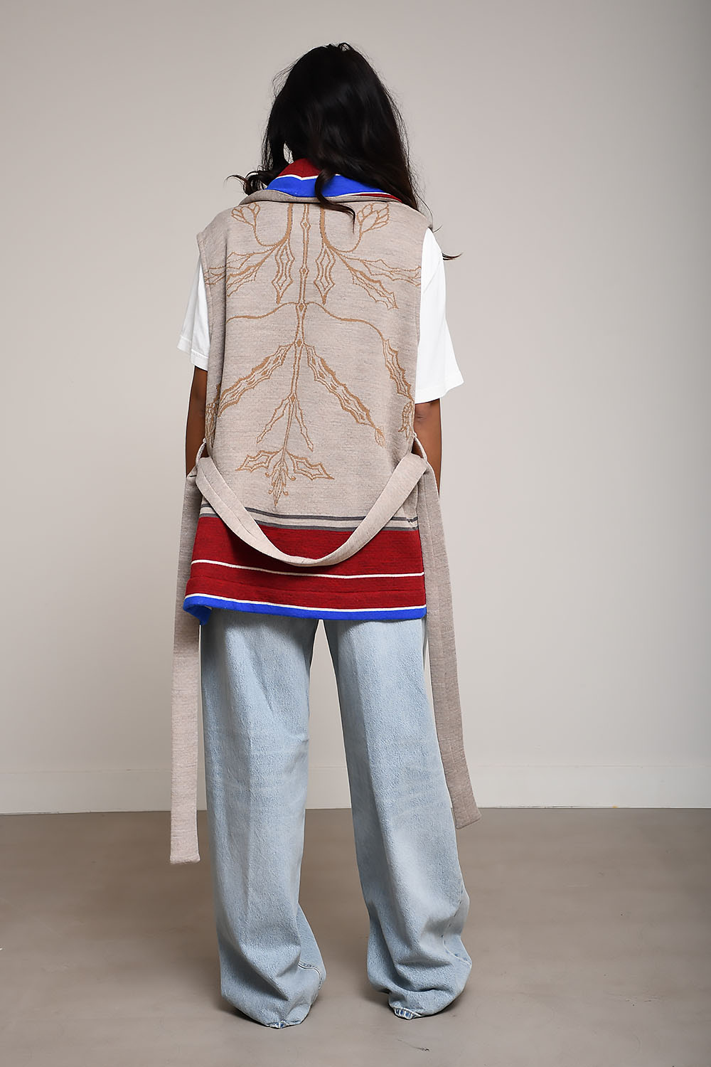 Stripe sleeveless kimono