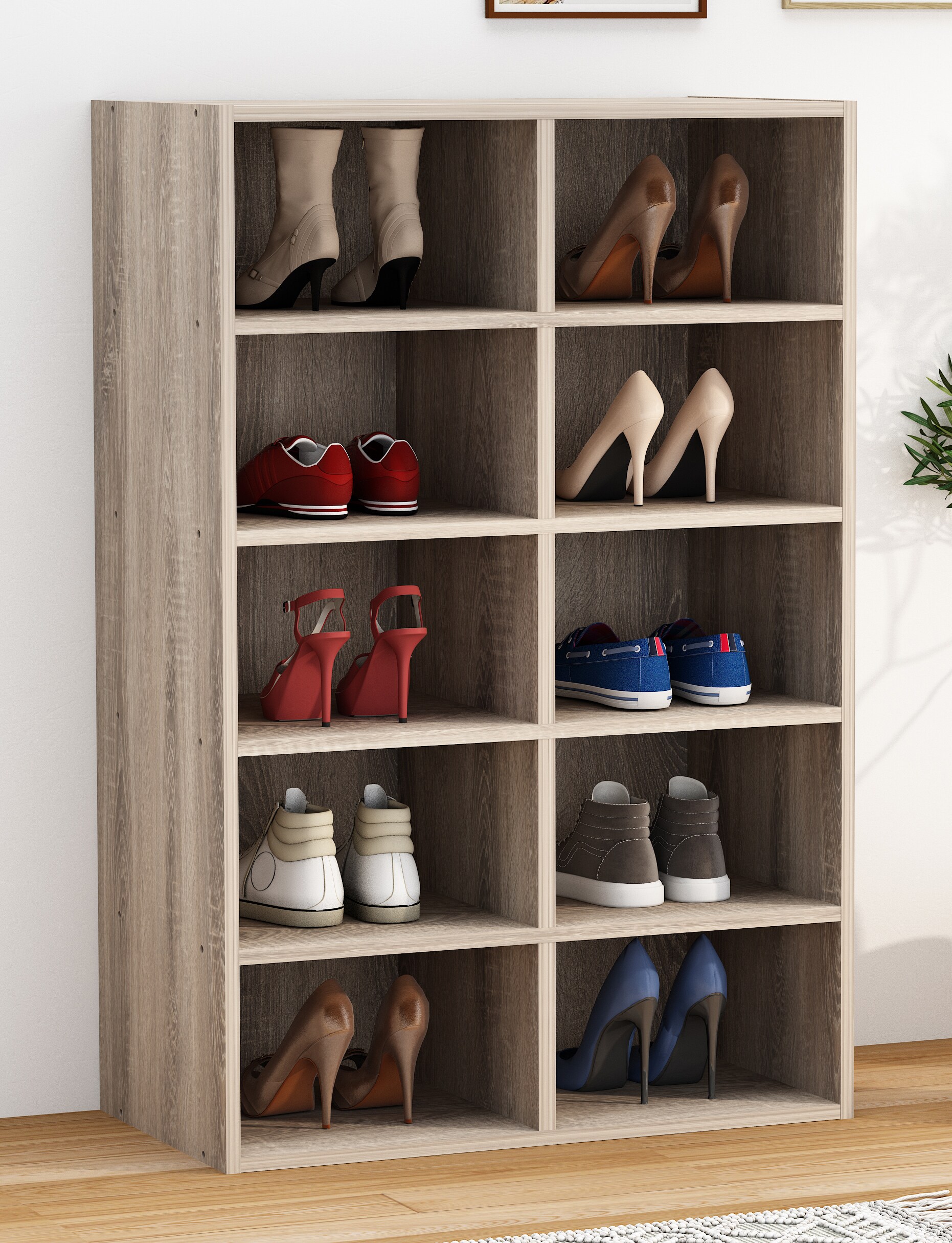 VCM Holz Dielenschrank Schuhschrank Schuhregal Schuhkommode 10 Fächer Hinsol M