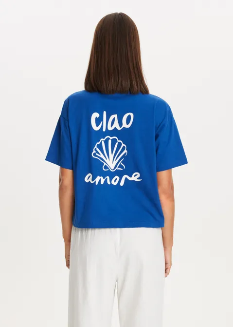 T-shirt met print ciao amore blauw (BLW.D)