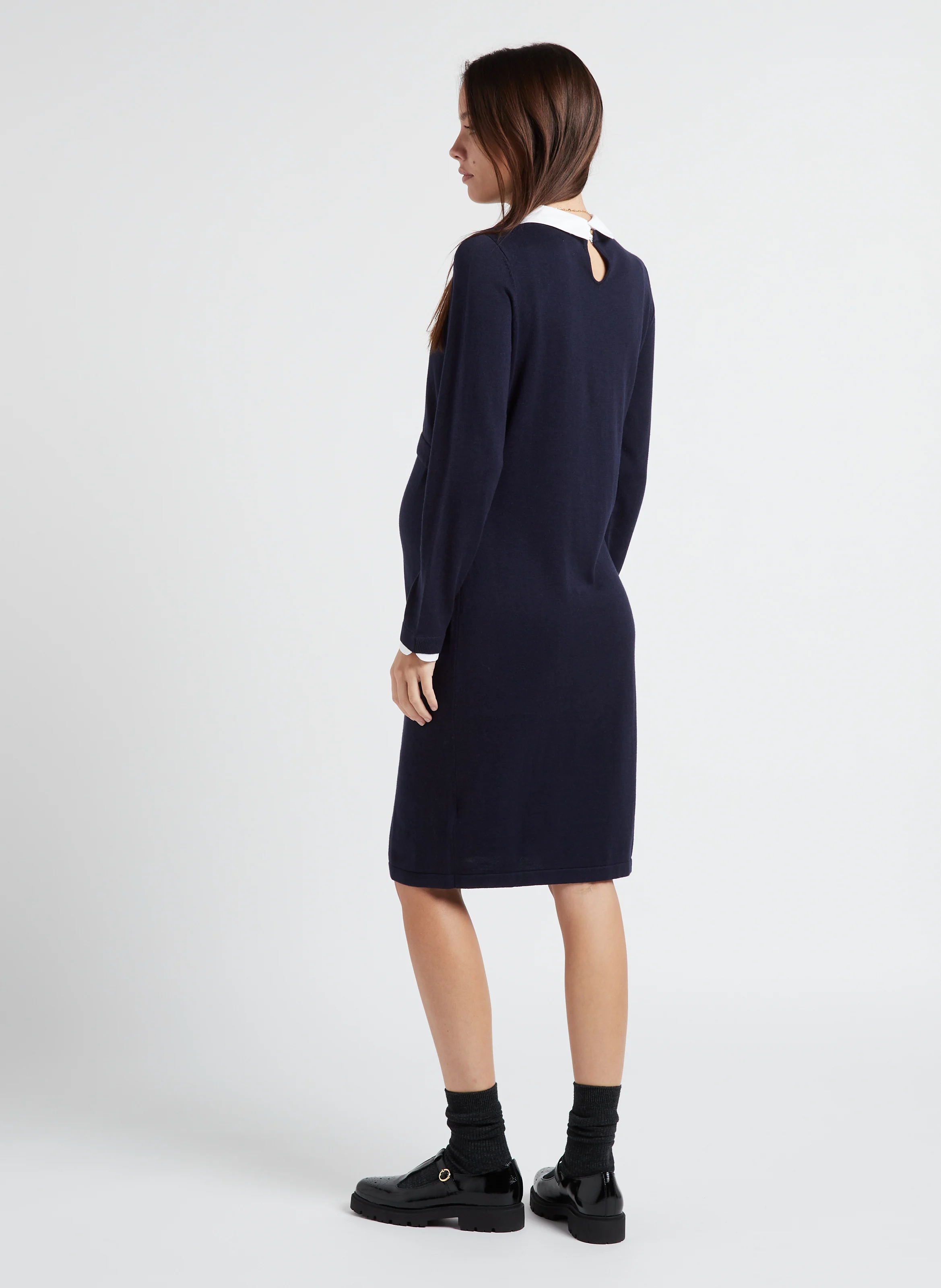 HARLENE - Robe pull de grossesse en coton mélangé | Bleu