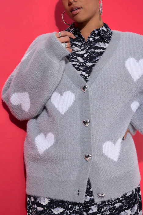 Strickjacke, oversized, extra weich, Hearts, steingrau