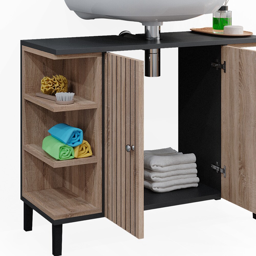Vicco Waschtischunterschrank Aquis 79,6 x 64 cm, Sonoma Anthrazit, Badezimmer