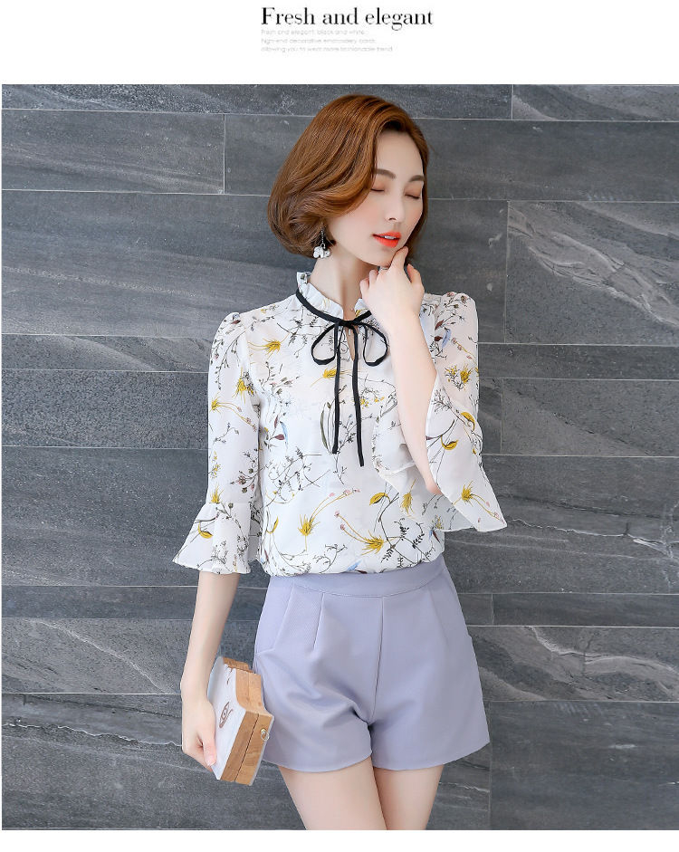 Moon City - Blouse van chiffon met bloemenprint en strik op de elleboog