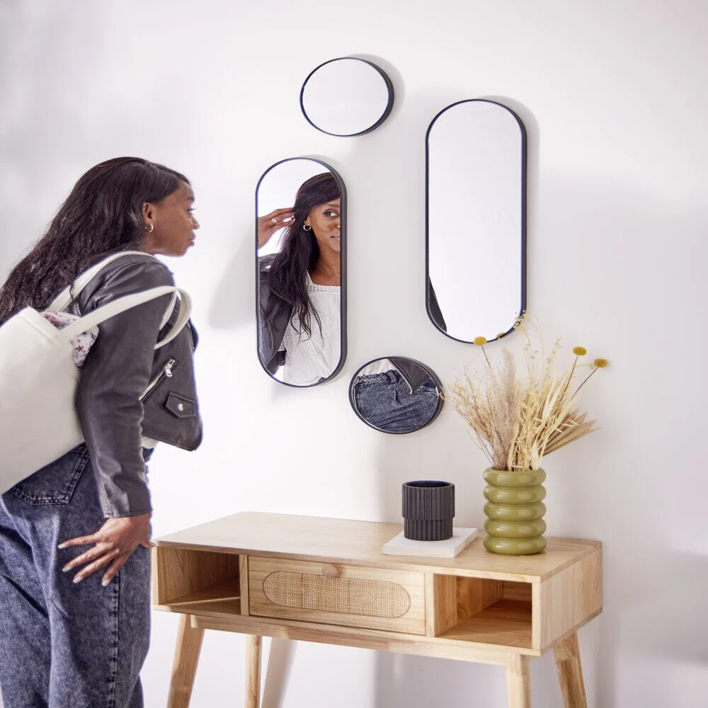 Lot de 4 miroirs ronds et ovales noirs