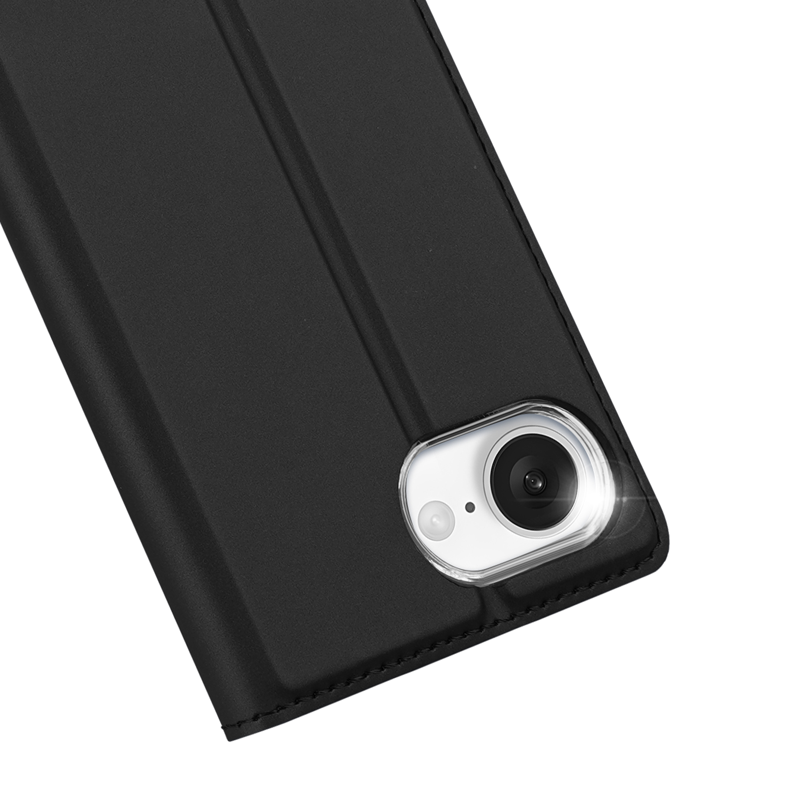 iPhone 16e Flip Wallet Cover Leder Tasche - Schwarz
