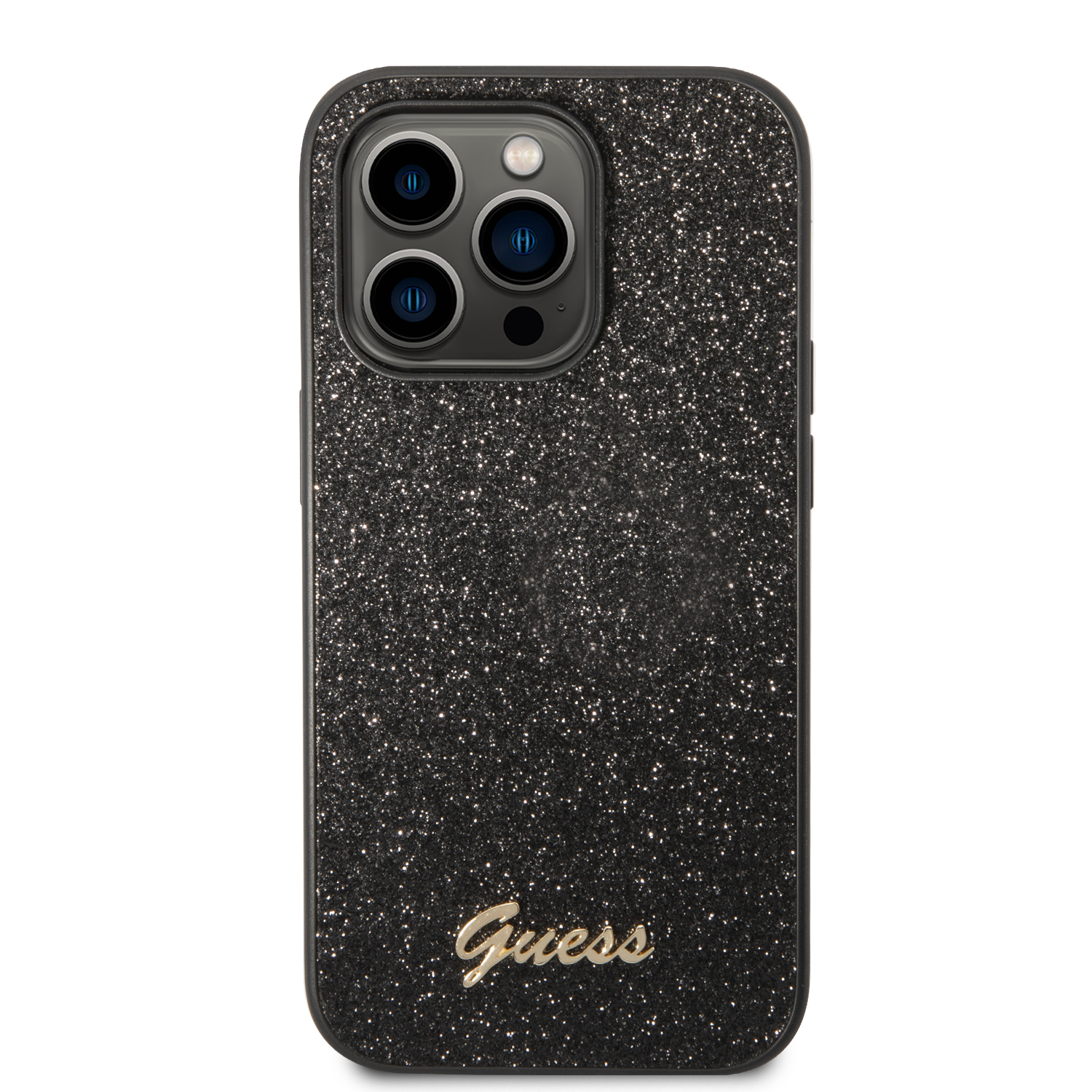 iPhone 14 Pro Hardcase Hülle Glitter Script (GUHCP14LHGGSHK) - Schwarz / Transparent