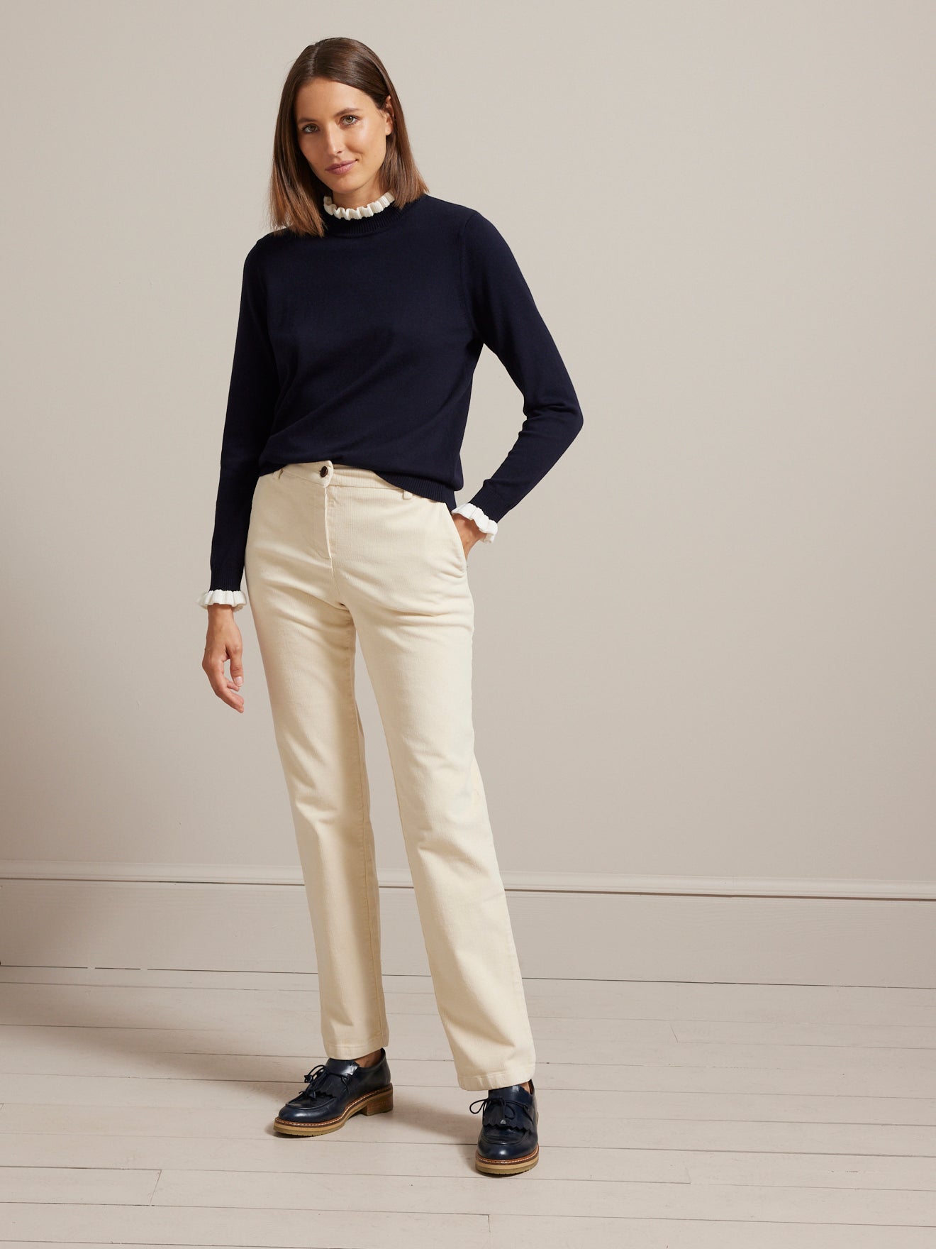 Pull col volanté femme laine mérinos RWS*