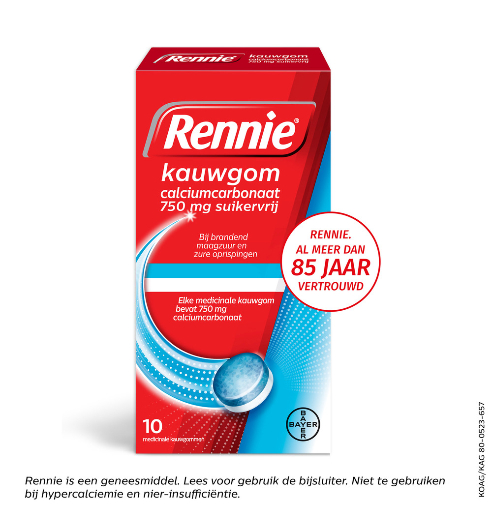 Rennie Kauwgom suikervrij 750mg (10stuks)