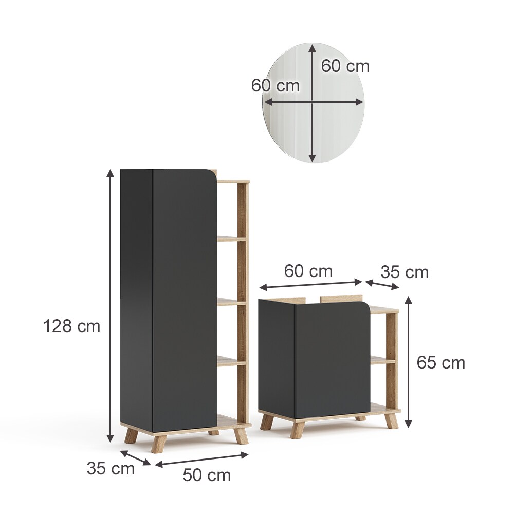 Vicco Badmöbel-Set Karen Sonoma Anthrazit 3 Teile