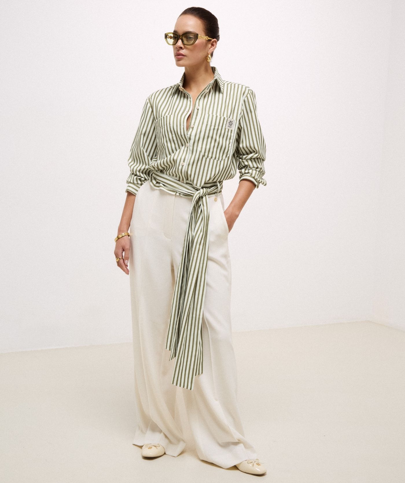 JV-ODELL regular fit blouse met strepen - dark pistachio stripe