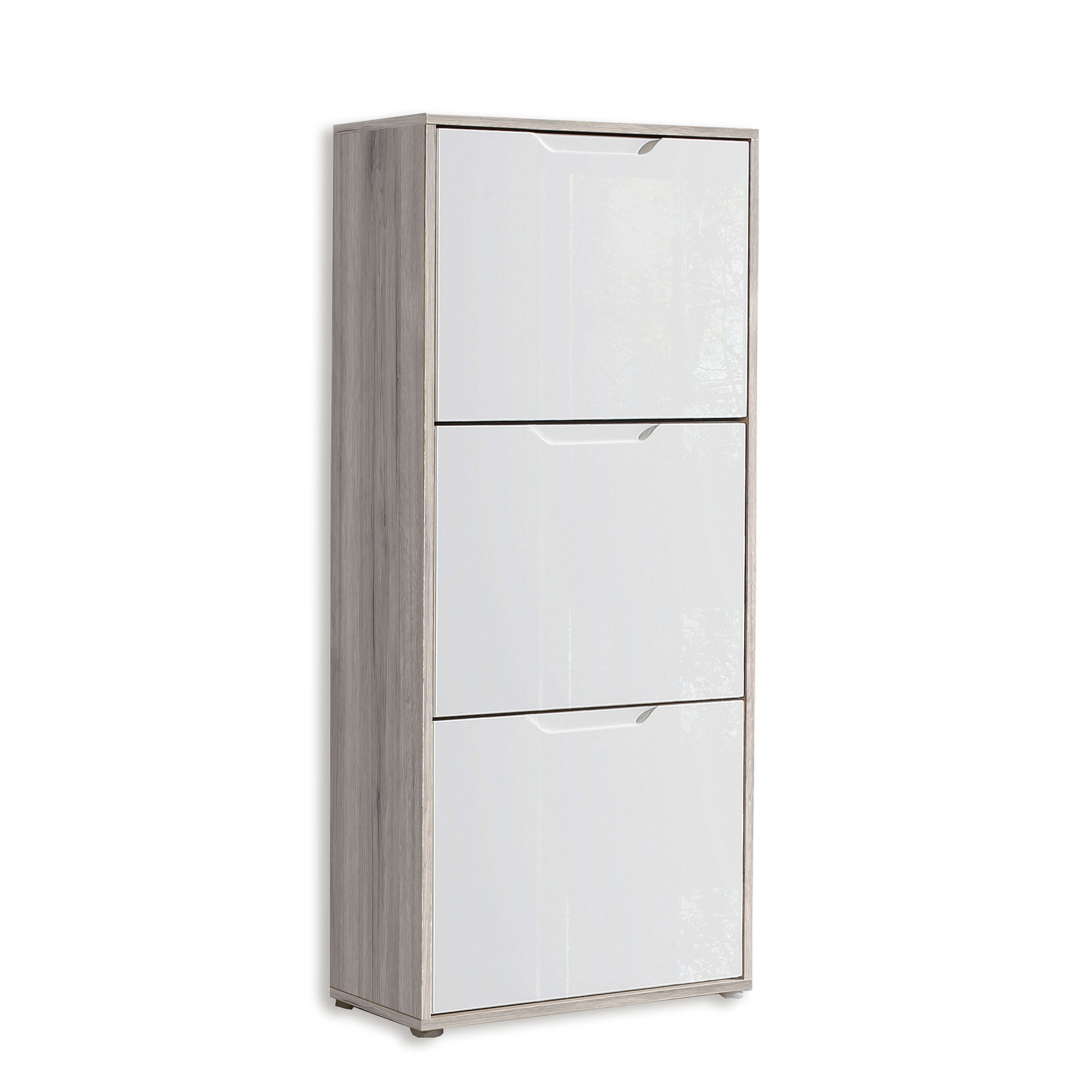Schuhschrank - weiß Hochglanz-Sandeiche - 55 cm breit