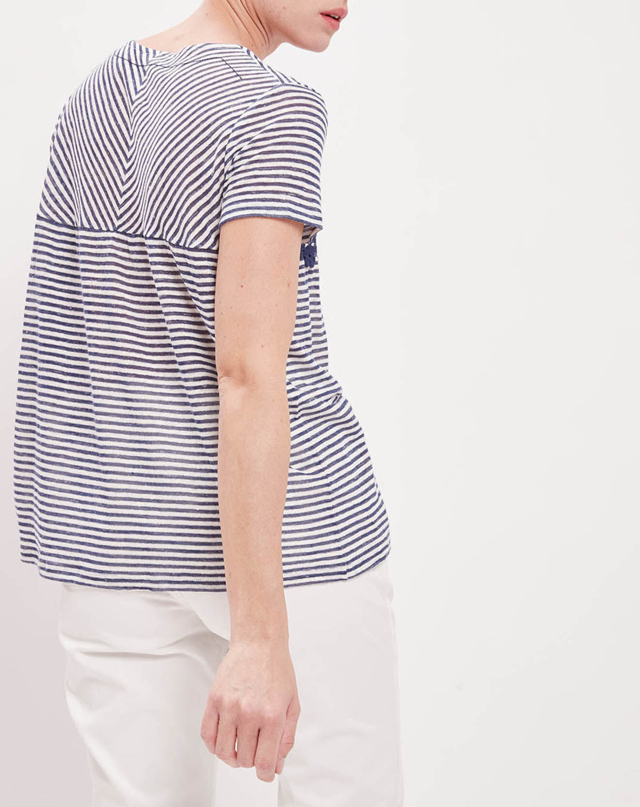 Harris Wilson T-Shirt en Lin mélangé Andreana écru/indigo