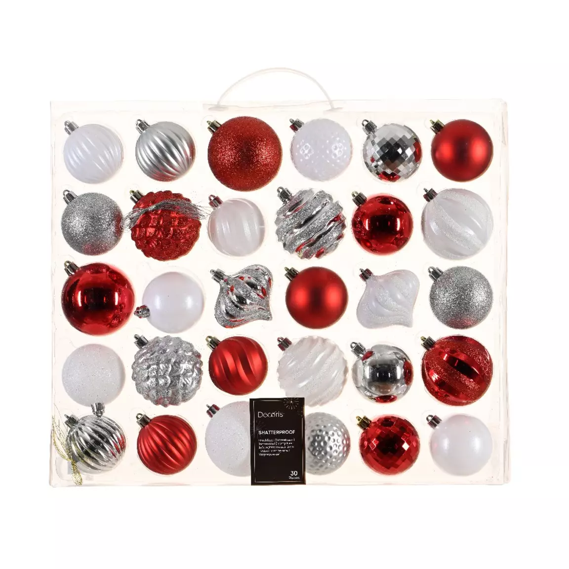 Kit de décoration de sapin de Noël Agéna Rouge, Blanc et Argent