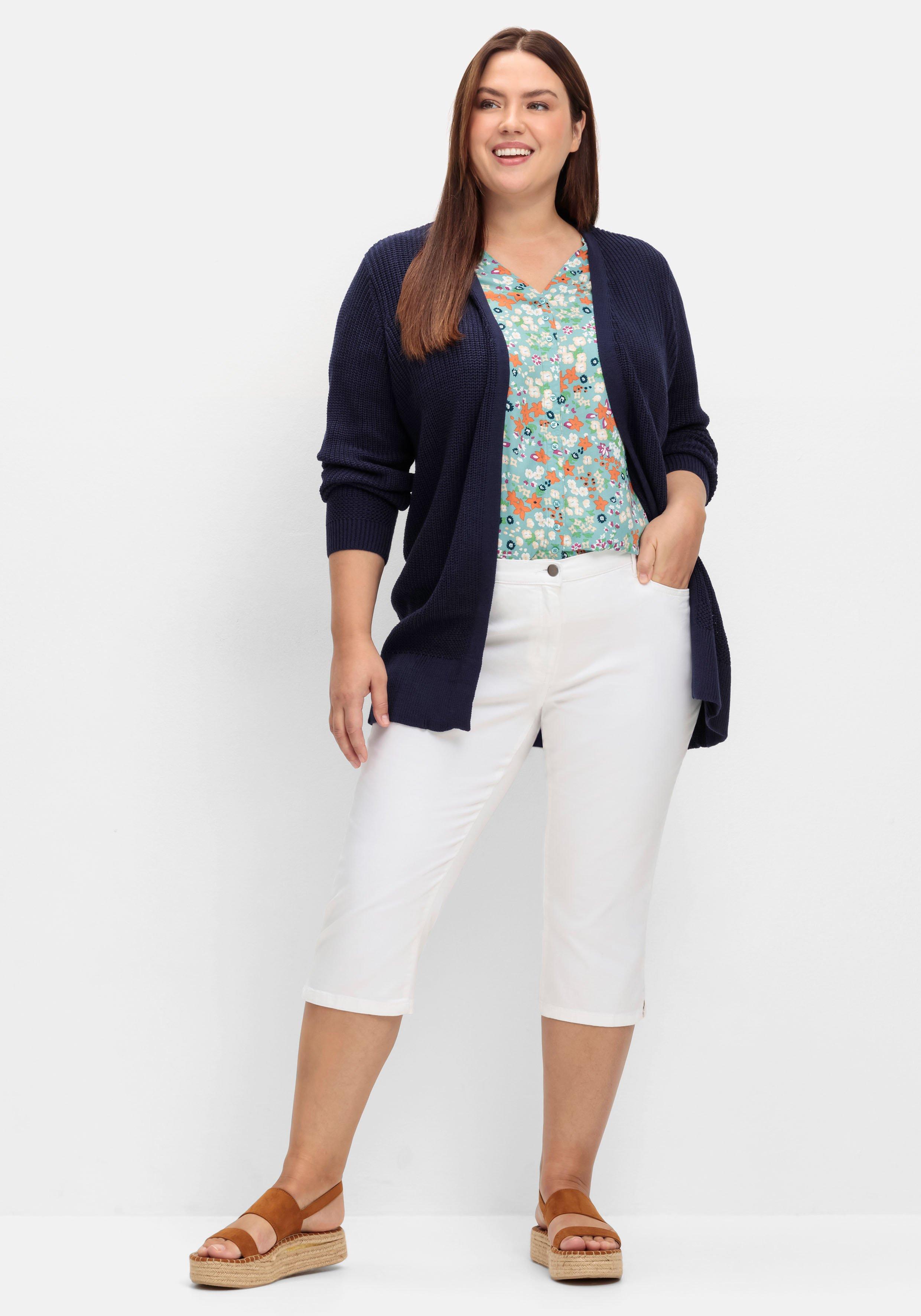 Caprijeans mit Teilgummibund und Glitzersteinen