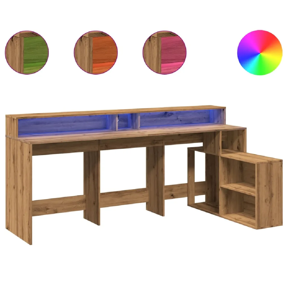 vidaXL Bureau LED - Chêne Artisanal